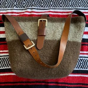 Gorgeous Wool Bag-Leather Straps-Brown&Gray-17x15